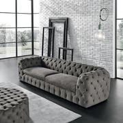 意式轻奢后现代沙发意大利磨砂皮拉扣沙发组合北欧别墅设计师家具