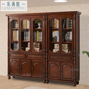 美式书柜全实木带玻璃门书橱复古欧式自由组合陈列柜三门展示柜子