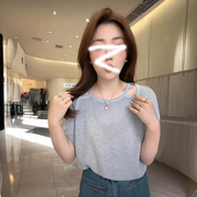 韩版高级感极简风镂空露肩短袖针织衫女2024夏季洋气百搭上衣