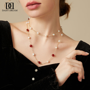 法式天然珍珠玛瑙拼接项链女气质，长款小众设计感毛衣链复古高级感