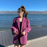 紫色灯芯绒小西服女春秋2024韩版宽松修身小个子气质西装外套