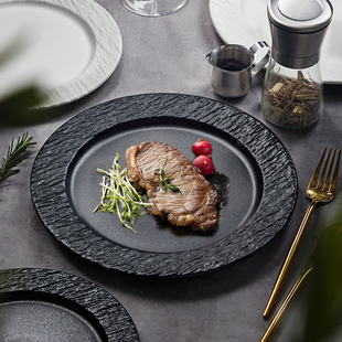 陶瓷牛排餐盘家用石纹西餐盘子意面盘装盘沙拉碟子摆盘圆盘高级感