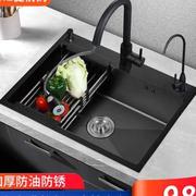 纳米厨房水槽单槽手工加厚304不锈钢黑色家用洗菜盆 大洗碗盆水池