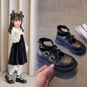 女童皮鞋2023春秋儿童，圆头高帮镂空靴子，小女孩时尚中帮公主鞋