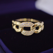 18K金镶嵌链条钻石戒指指环INS博主潮款个性珠宝真金真钻时尚