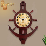 船舵挂钟客厅家用时尚地中海艺术创意中式木质挂墙壁装饰时表挂钟