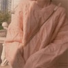 马海毛温柔日系慵懒风，宽松粉色麻花毛衣，针织衫外穿圆领中长款女秋