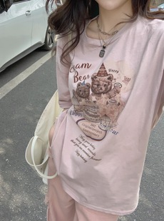 WASEI水冰冰2023新韩版休闲粉色上衣百搭夏天女款女士短袖t恤