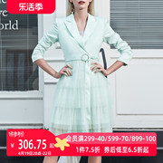 aui名媛气质高级感西装连衣裙，2023女春法式绿色显瘦蛋糕纱裙