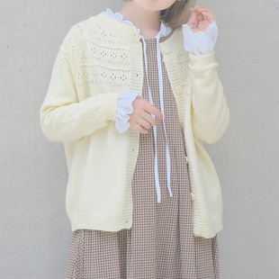 crisp日系森女镂空针织衫，上衣女秋季薄款长袖，开衫外套2023