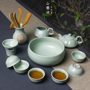 汝窑家用喝茶茶具整套装，开片盖碗茶壶汝瓷，可养冰裂陶瓷功夫茶杯