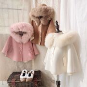 女童外出粉色披风披肩外套冬天女宝宝外穿加厚保暖绒斗篷儿童冬季