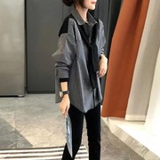 拽酷女装高档黑灰条纹上衣衬衫女设计感时尚外穿百搭气质2023