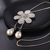 韩版花朵毛衣链女 时尚珍珠镶钻长款项链 跨境简约饰品