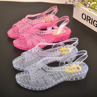 韩版夏季塑料凉鞋鱼嘴果冻，鞋女士透明防滑水晶鞋，妈妈跳舞鞋沙滩鞋