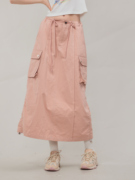 ziziFei美式复古高腰显瘦中长款运动风口袋抽绳工装粉色半身裙女