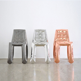 意式不锈钢餐椅设计师款靠背椅艺术轻奢休闲椅金属装饰凳