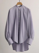 紫色高级感衬衫设计蝙蝠袖，立领宽松衬衣女前短后长独特防晒服