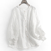 白色薄款满身绣花宽松圆领，单排扣外搭罩衫灯笼袖，时髦女装衬衫a534