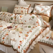 小清新纯棉斜纹四件套浪漫印花法式花边被套全棉床单笠三件套床品