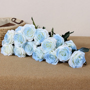 碎冰蓝10头玫瑰花假花仿真花束礼物搭配拍照道具手拿高品质绢布花