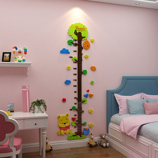 儿童身高墙贴亚克力3d立体测量尺卡通卧室房间装饰布置可移除壁纸