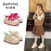 达芙妮女童鞋子运动鞋，2024春季儿童板鞋，春秋女孩厚底面包鞋潮