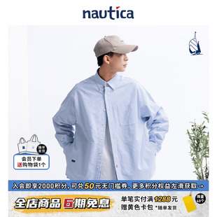 nautica白帆，日系中性简约条纹纯棉，长袖衬衫ww4103