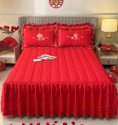 结婚床裙单件夹棉加厚大红色，床单三件套婚庆陪嫁床，围裙罩床品床罩