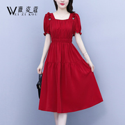 红色连衣裙夏季女2024年气质名媛洋气法式别致漂亮高级感裙子