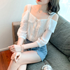 法式一字肩上衣女夏设计(夏设计)感白色吊带衬衫，小众荷叶边短袖雪纺衫