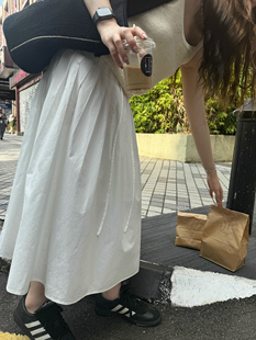 FUFUFEEL夏季法式白色长款半身裙a字高腰伞裙长裙百褶裙子