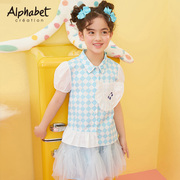 爱法贝女童格子衬衫2023夏季韩版洋气中大儿童纯棉短袖衬衣
