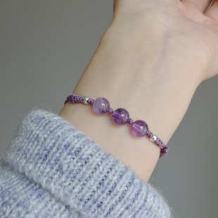 一首紫色的诗原创天然紫水晶，手链气质简约纯银925闺蜜女友手绳