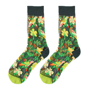 靴下物潮袜 袜子女夏季薄款中筒潮袜欧美风花朵森系玻璃丝透气女