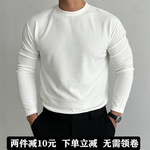 秋冬男士健身运动修身加厚重磅德绒保暖纯色打底衫小领口长袖T恤