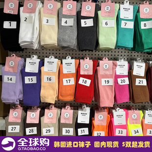 花姐在韩国东大门精梳棉，彩色纯色糖果色，螺纹中筒女堆堆袜子四季春