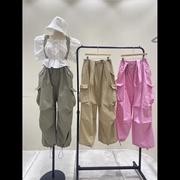 韩国东大门春装美式纯色复古设计感高腰休闲工装背带裤女长裤