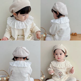 23韩版婴儿帽子春秋冬季宝宝毛线帽纯棉棉线针织帽洋气百搭贝雷帽