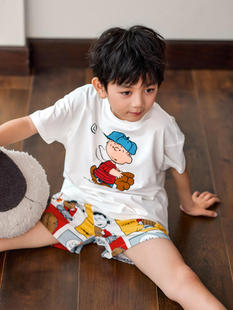 贝妍史努比儿童睡衣夏季短袖短裤，纯棉亲子套装，可爱大码家居服女童