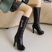 秋冬季靴子女骑士靴高跟长靴，粗跟马丁靴女欧美性感黑色显瘦高筒靴