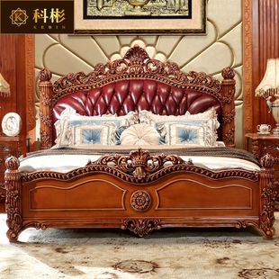 欧式真皮床美式别墅实木，雕花婚床1.8米双人床2米主卧公主床柱子床