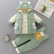 男宝宝加厚棉袄棉服三件套新生，婴儿冬季套装，02岁灯芯绒面料外出服