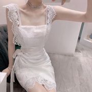 气质修身裙子质感高级感温柔风法式无袖白色蕾丝吊带连衣裙女夏季