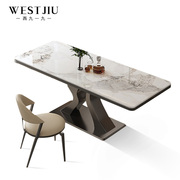 餐桌椅组合轻奢现代高端家用饭桌一桌四椅长方形，亮光岩板吃饭桌子