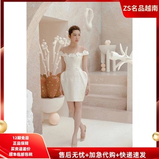 国现m越南设计师amystore圆领拼色高腰气质，立体装饰铅笔裙
