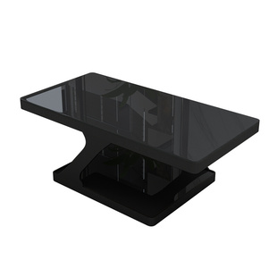 黑色钢化玻璃茶几简约现代长方形，组合双层办公室，茶柜茶桌小户型