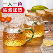 日式锤纹玻璃杯家用喝水杯子，高颜值牛奶杯带把手茶杯耐热水杯套装