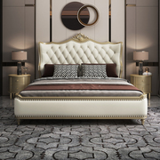 法式奢华实木雕花床卧室欧式真皮双人床婚床美式高端家具香槟色