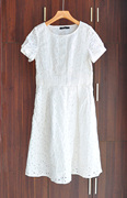2023夏季纯棉蕾丝，镂空钩花白色连衣裙，甜美公主收腰刺绣裙子